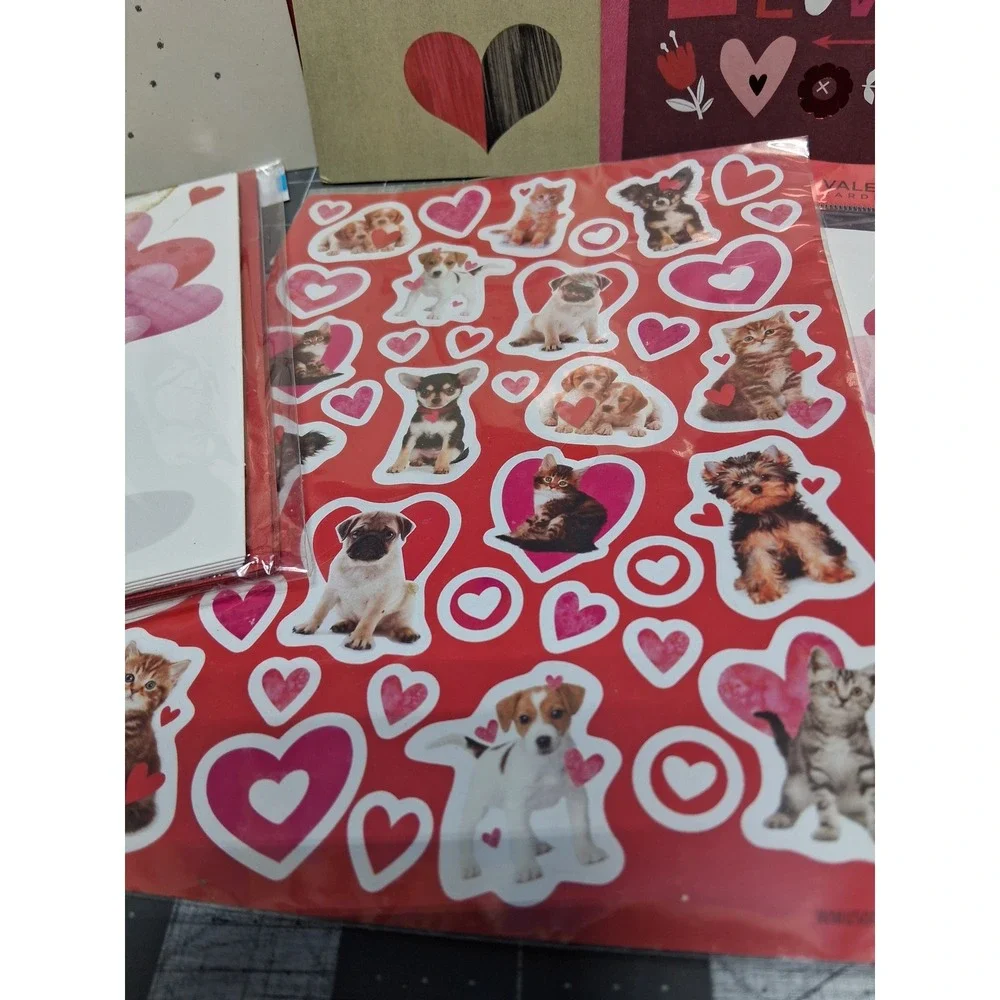 Hallmark Valentines Day Cards Stickers Lot Pink Husband Grandson Granddaughter